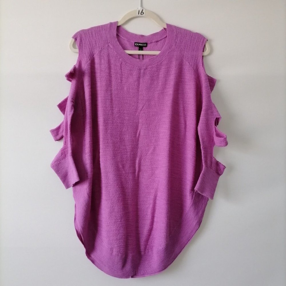NWT Express Womens Purple Crew Neck Cut Out Arm Sleeve Pullover Sweater Size XS